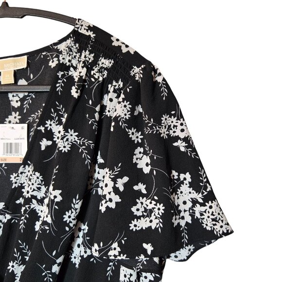 Michael Kors Floral Flutter Sleeve Mini Wrap Dress Black White Plus Size NWT - Picture 7 of 14
